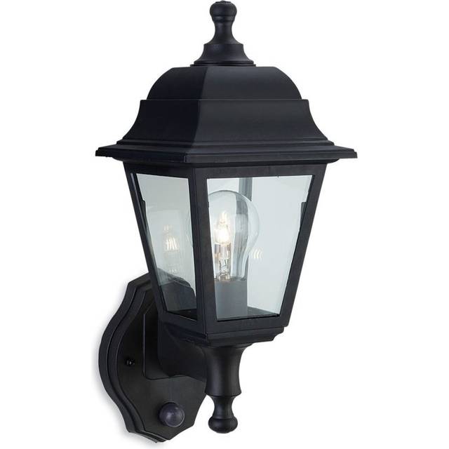 Firstlight Oslo Anti-Corrosion Style Uplight Lantern PIR Sensor in Black and Clear Glass
