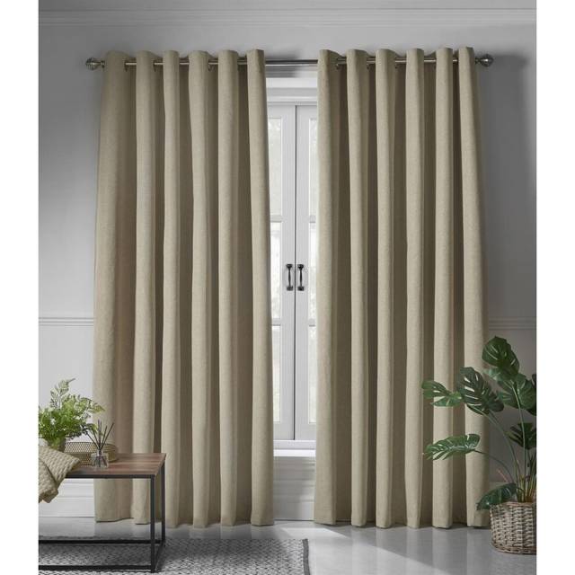 Linen Look Eyelet Ring Top Blackout Curtains - Beige / 183cm / 161cm - Yellow