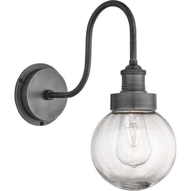 Swan Neck Outdoor & Bathroom Wall Light - Pewter - Tube Glass
