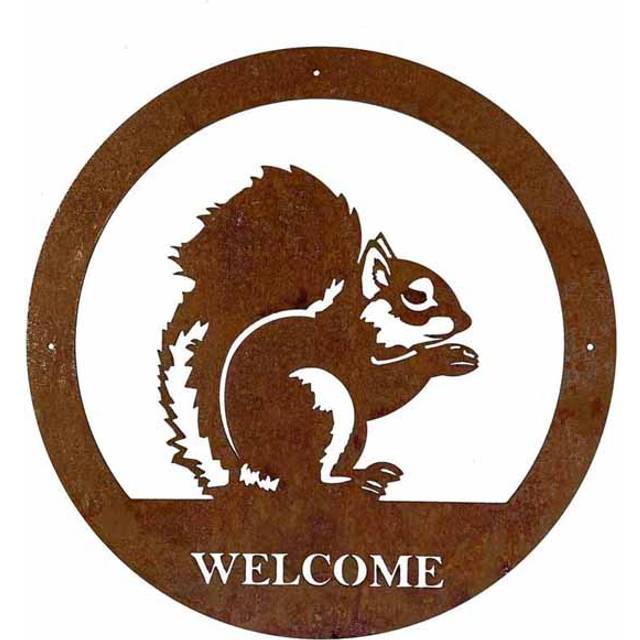 Squirrel Welcome Wall Art - Small - Steel - W29.5 x H29.5 cm - Bare Metal/Ready to Rust