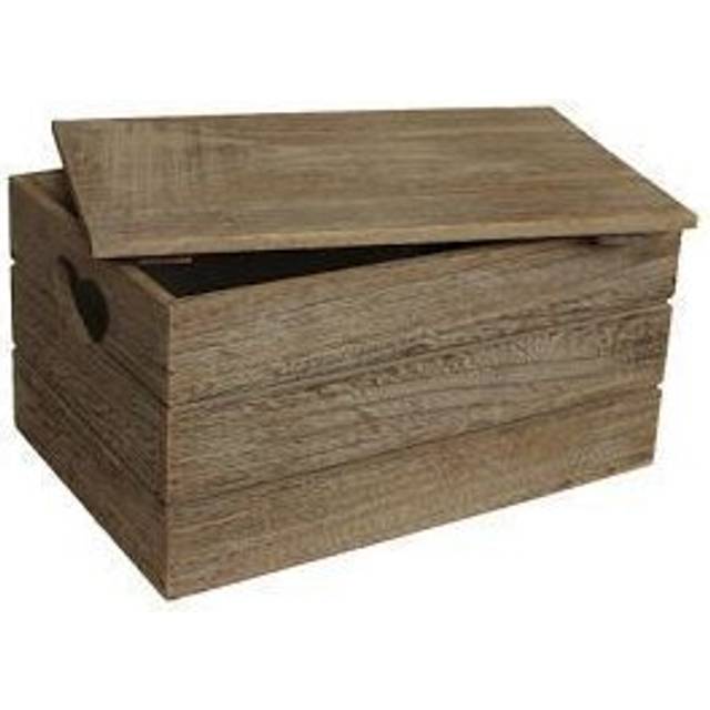 Oak Effect Heart Cut Handle Wooden Lidded Storage Box