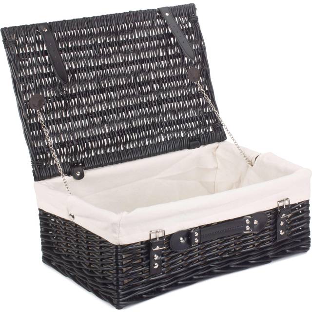 46cm Empty Black Willow Picnic Basket With Cotton Lining - White