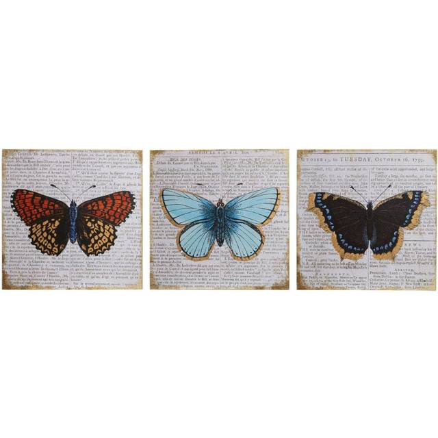 Butterfly Wall Plaques - Set of 3, Trio Of Wooden Signs With Colourful Butterfly Motifs, Rustic Finish Adds - Grey - One Size