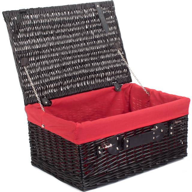 51cm Empty Black Willow Picnic Basket With Cotton Lining - Red