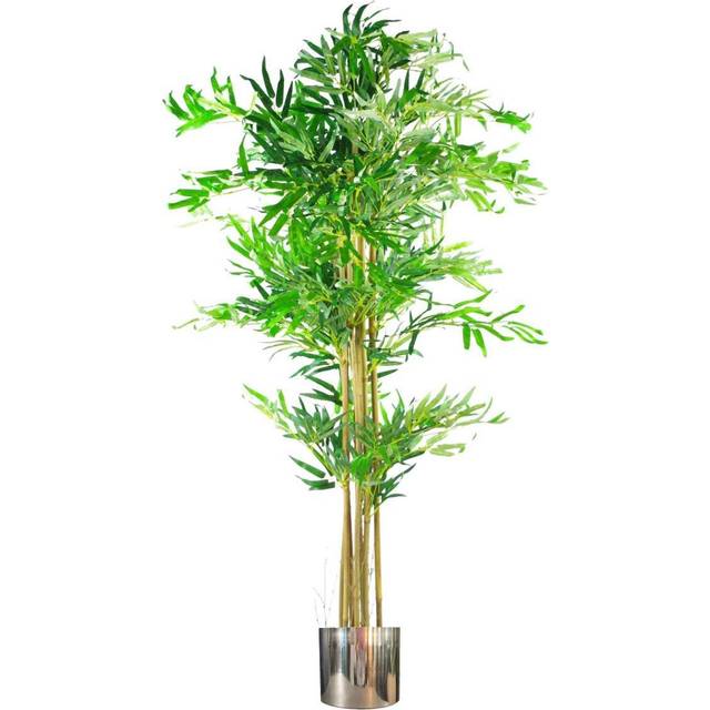 Leaf 150Cm (5Ft) Realistic Artificial Bamboo Plants Trees - Xl With Silver Metal Planter, Green