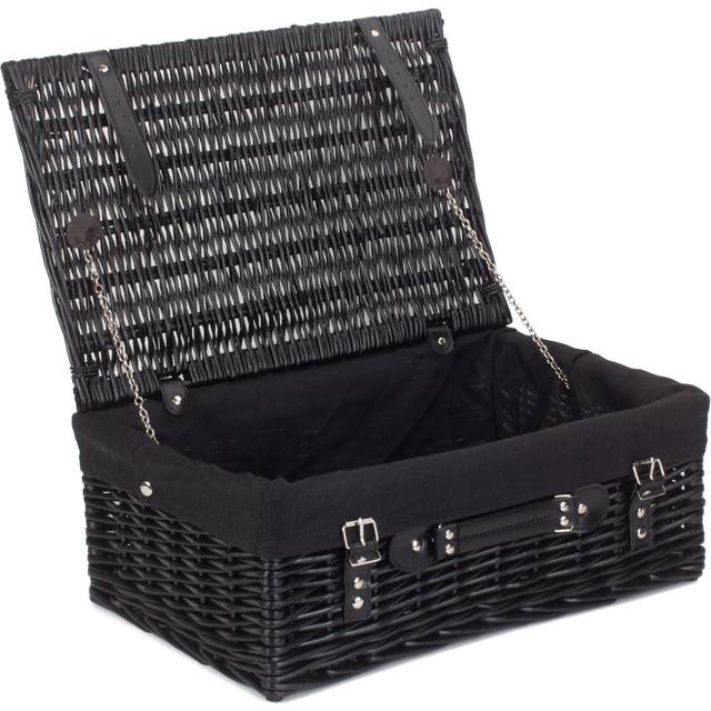 46cm Empty Black Willow Picnic Basket With Cotton Lining - Black