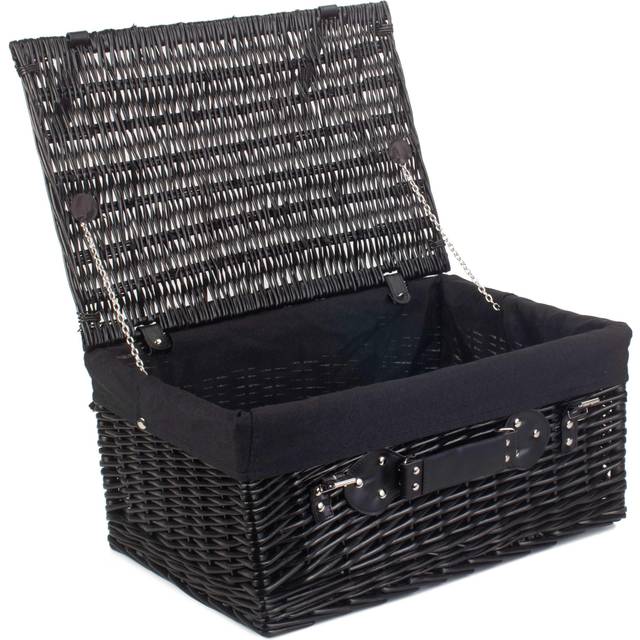 51cm Empty Black Willow Picnic Basket With Cotton Lining - Black