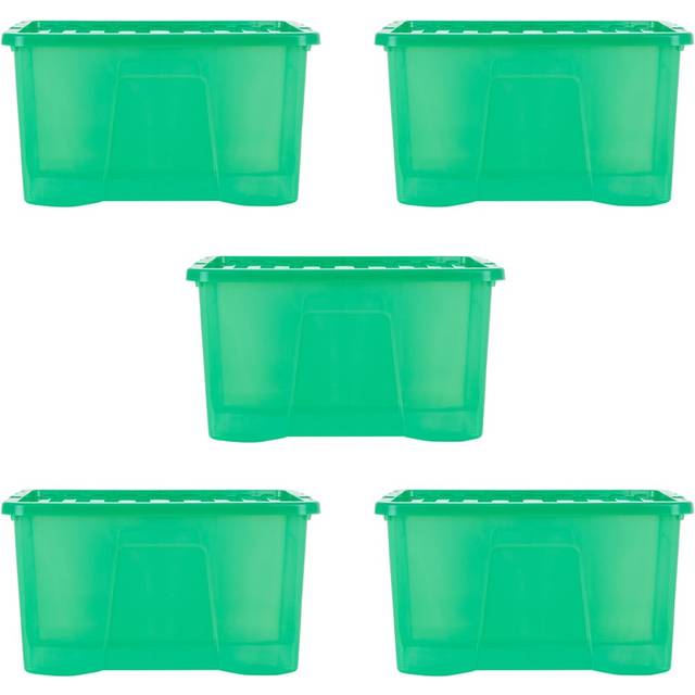 Wham Crystal 60L Storage Box and Lid Set Of 5 - Tint Leprechaun Green, Green