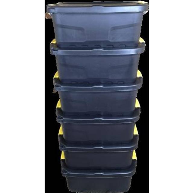 Samuel Alexander - 6 x 24L Heavy Duty Storage Boxes, Sturdy, Lockable, Stackable and Nestable Design Storage Chests with Clips in Black