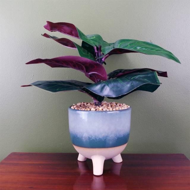 Leaf 35Cm Artificial Ficus Plant Potted In Teal Blue Green Ceramic Planter, Blue