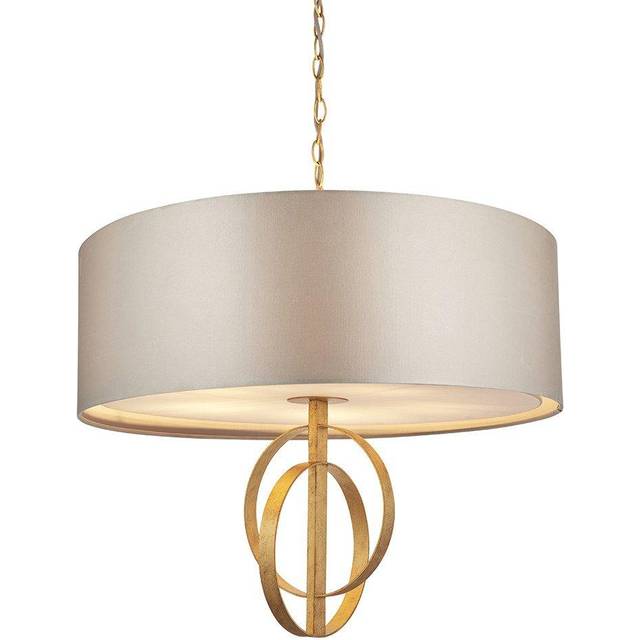 Merano Trento Antique Gold and Mink Satin Fabric 5 Light Pendant Ceiling Light - 70 x 70 x 204cm