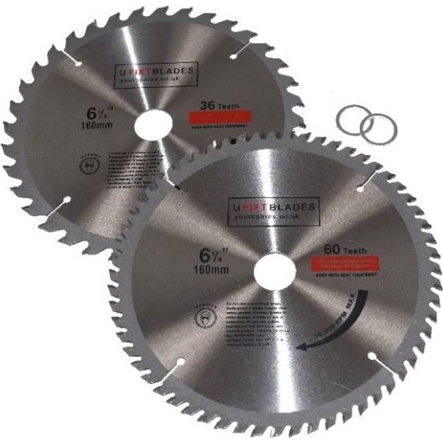 Ufixt - Circular Saw Blades 160mm x 20mm tct Tungsten Carbide Teeth 36 and 60 Tooth Twin Pack
