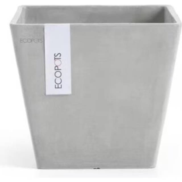 "Ecopots Rotterdam Durable Indoor/Outdoor Modern Square Recycled Plastic Planter Flower Pot  White Grey  8"""""""""