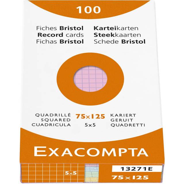 Exacompta Bristol Squared Record Cards  75 x 125 mm - Assorted Colours  Pack of 100