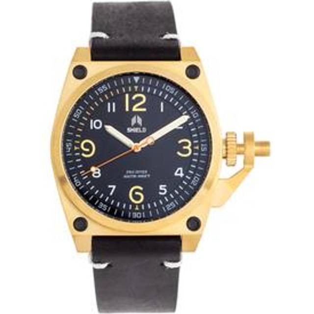 Shield Pascal Leather-Band Mens Diver Watch - Gold Stainless Steel - One Size