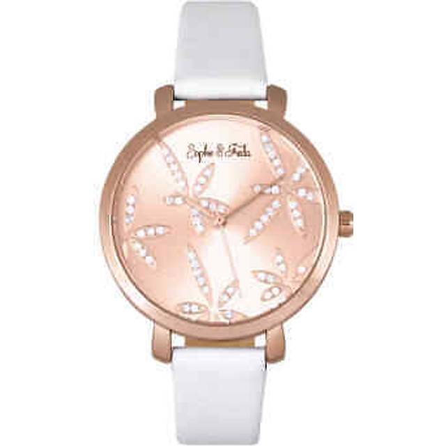Sophie & Freda Womens Key West Leather-Band Watch w/Swarovski Crystals - White Stainless Steel - One Size