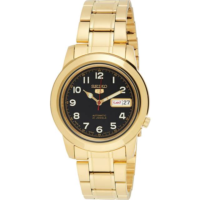 Seiko 5 Gold Tone Stainless Steel Black Dial 21 Jewels Automatic SNKK40J1 Men&#39;s Watch