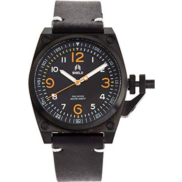 Shield Pascal Leather-Band Mens Diver Watch - Black Stainless Steel - One Size