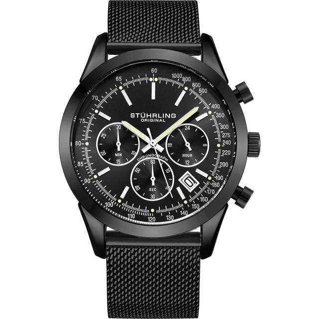 Rialto Chronograph Watch Quartz With Tachymeter 44mm Case Mesh Bracelet - Black - One Size