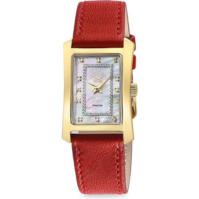 Gv2 Luino Diamond 14602 Leather Swiss Quartz Watch In Red - One Size
