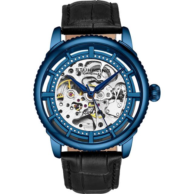 Winchester 3933 Automatic Dress Watch Skeleton Dial 41MM Case with Premium Leather Band - Blue - One Size
