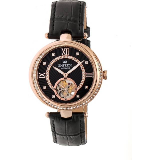 Empress Womens Stella Automatic Semi-Skeleton MOP Leather-Band Watch - Rose Gold Stainless Steel - One Size