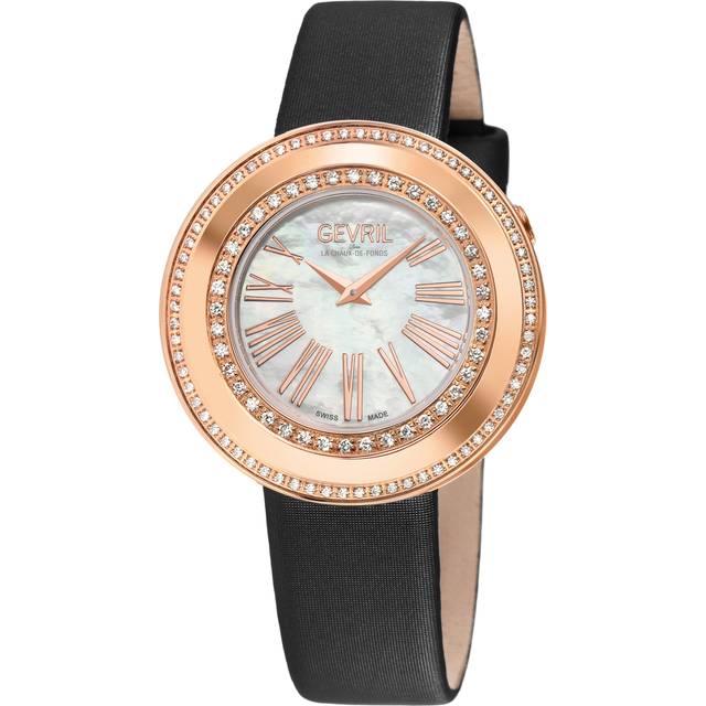 Gandria Swiss Diamond , 316L SS/IPRG Case, White MOP Dial, Genuine Italian Made Leather Strap Swiss Quartz Watch - One Size