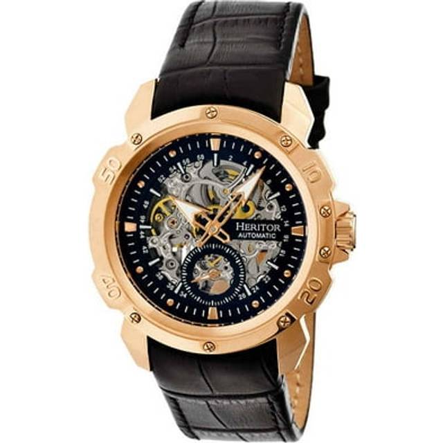 Heritor Automatic Mens Conrad Skeleton Leather-Band Watch - Rose Gold Stainless Steel - One Size