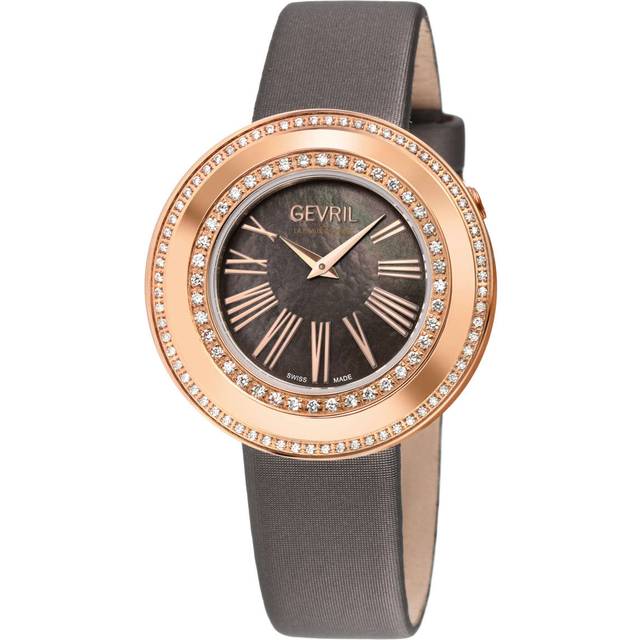 Womens Gandria Swiss Diamond , 316L SS/IPRG Case, Bronze Grey MOP Dial, Genuine Italian Made Leather Strap Swiss Quartz Watch - One Size