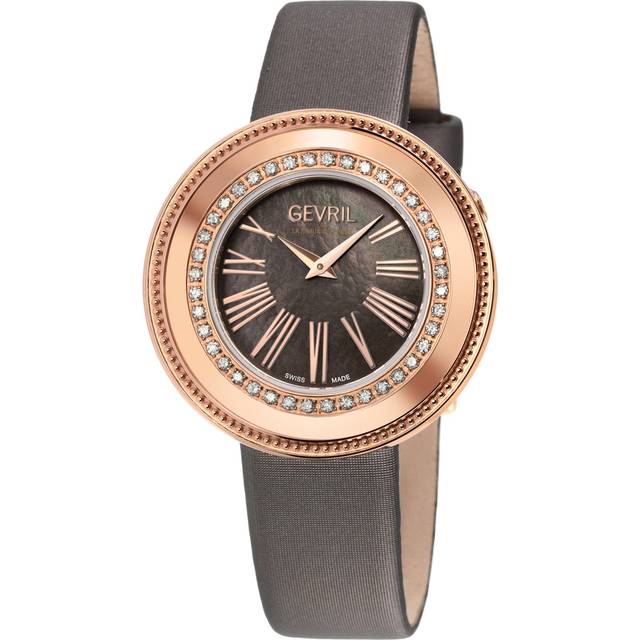 Womens Gandria Swiss Diamond , 316L SS/IPRG Case, Bronze Grey MOP Dial, Genuine Italian Made Leather Strap Swiss Quartz Watch - One Size