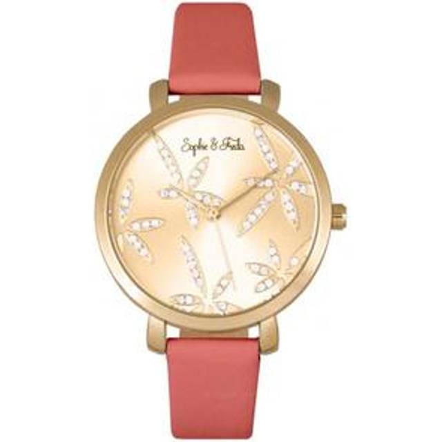 Sophie & Freda Womens Key West Leather-Band Watch w/Swarovski Crystals - Gold Stainless Steel - One Size