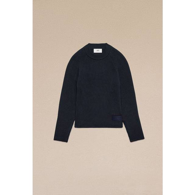 Ami Paris, Round-neck Knitwear, male, Blue, L, Marine Jumper with Logo Tag