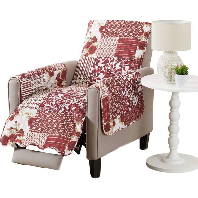 Great Bay Home Patchwork Scalloped Printed Furniture Protector Stain Resistant Recliner Cover (Recliner  Burgundy)