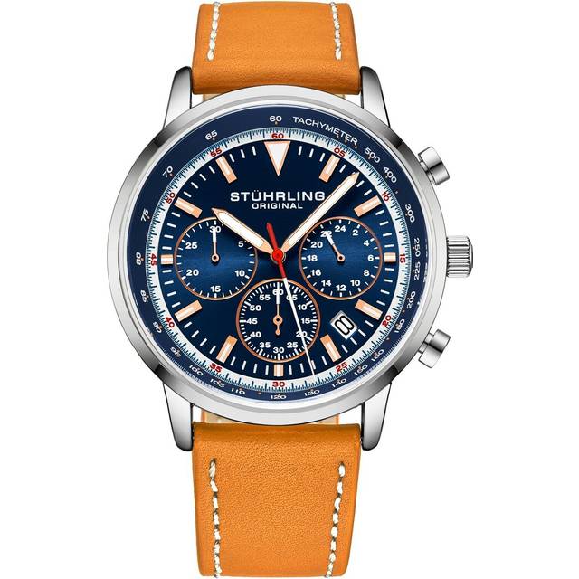 Stührling Mens Monaco Chronograph with Tachymeter Quartz 3986L 44mm Watch - Blue - One Size