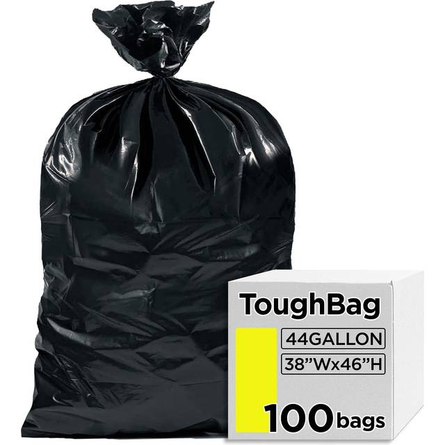 ToughBag 44 Gallon Commercial Trash Bags  38x46  (100 COUNT) - 39  40  42 Gallon Contractor Bags  Black Garbage Bags  Trash Can Liners for Custodians