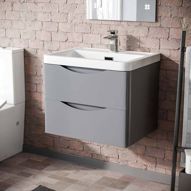 600mm Matte Grey Wall Hung Basin Vanity Cabinet Storage Furniture Merton