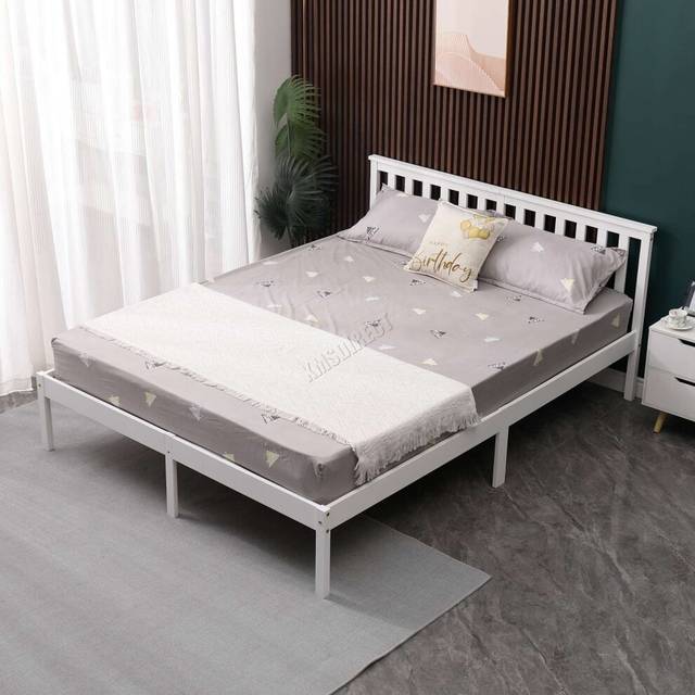 (Double, White) WestWood Single Double King Bed Solid Pine Frame Bedroom Furniture Low Foot End