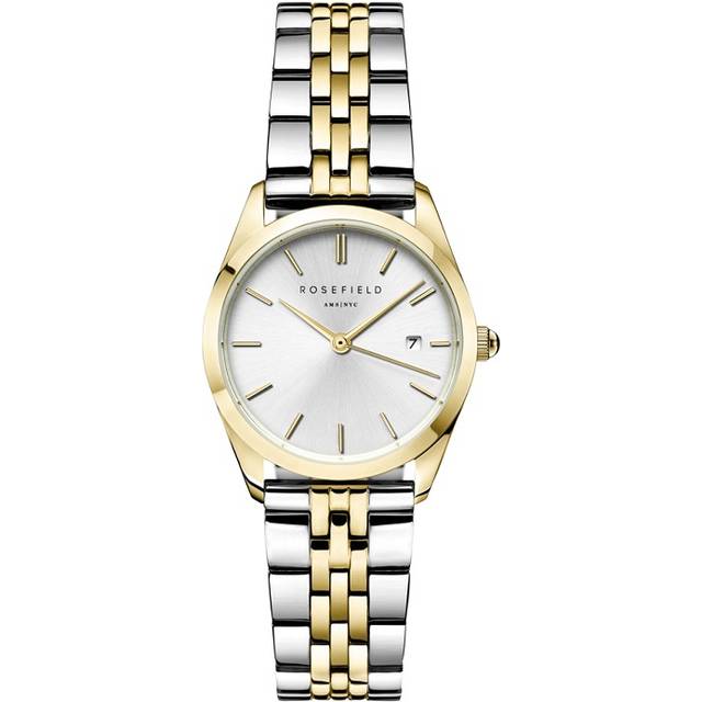 Rosefield Ace XS Silver Sunray Dial with a Gold IP Two Tone Case and Stainless Steel Bracelet Watch, Silver, Women - Ilver