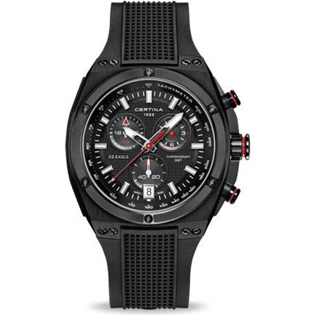 Certina ModCertina DS Eagle Chronograph GMT Men's Watch, Black Dial, Rubber Strap