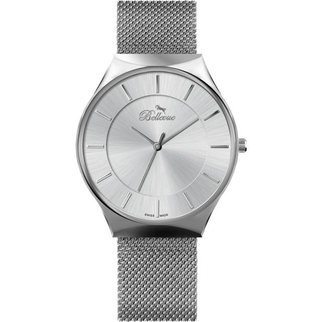 Bellevue swiss made men's quartz analogue watch with metal strap e.55, 40mm
