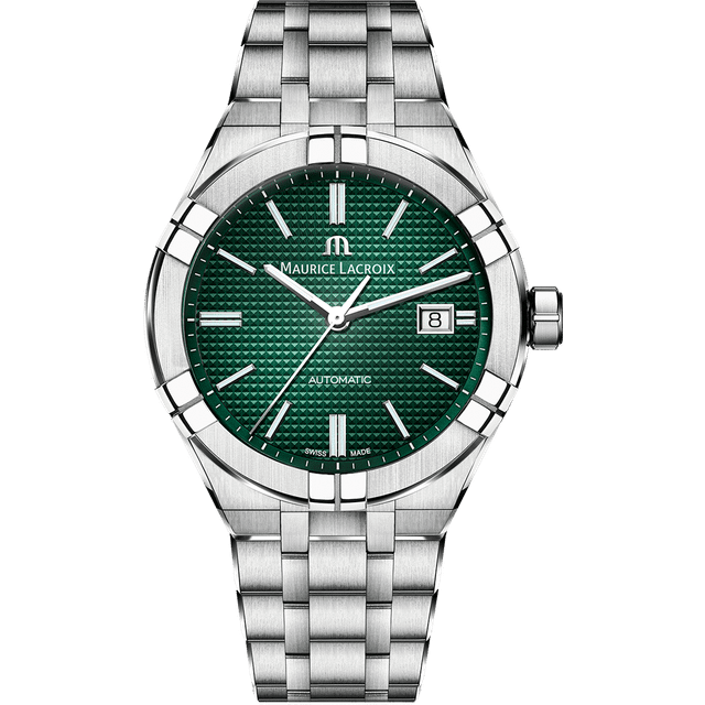 Maurice Lacroix AI6008-SS002-630-1 Men's Aikon Automatic Date Bracelet Strap Watch, Silver/Green