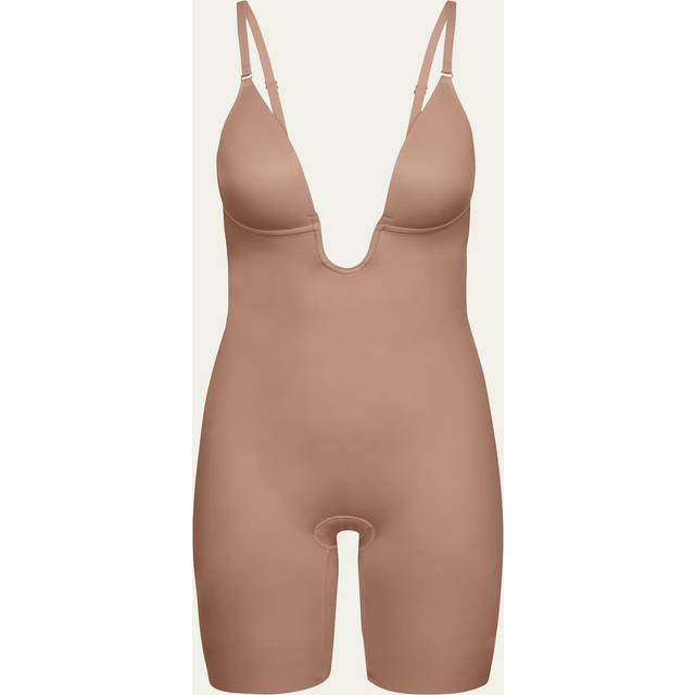 Spanx Suit Your Fancy Plunge Low Back Mid Thigh Bodysuit - Caf&eacute; Au Lait, Beige, Size L, Women