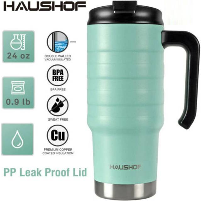 HAUSHOF Travel Tumbler 700ml/24Oz, Double Wall Vacuum Insulation Flask, Stainless Steel Coffee Mug, Keeps 24 Hours Cold & 6 Hours Hot, BPA-Free