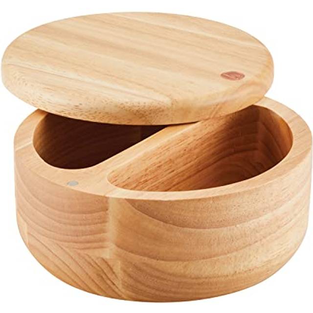 Round Wooden Salt and Spice Box with 2 Compartments
