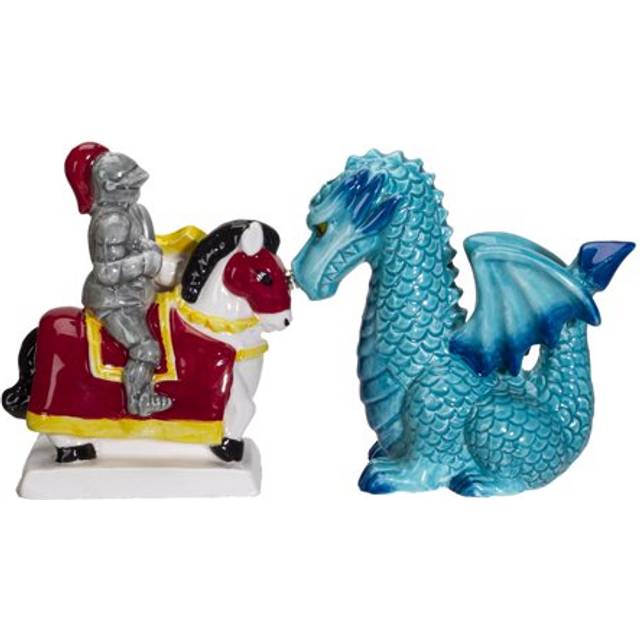 Knight on Horse & Dragon Ceramic Salt and Pepper Shakers Set
