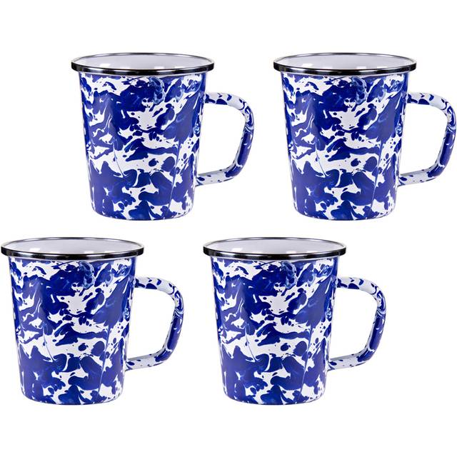 Golden Rabbit Enamelware - Cobalt Swirl Pattern - Set of 4-16oz Latte