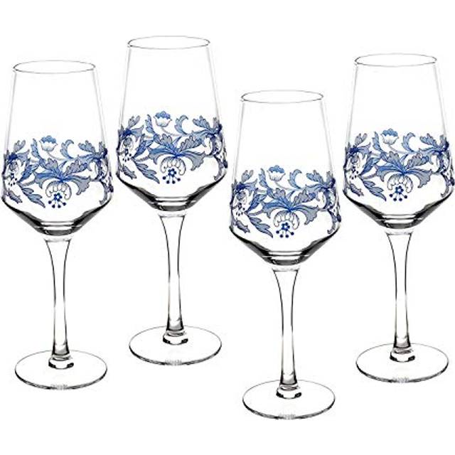 Spode Blue Italian Wine Glasses | Set of 4 | 16-Ounce Capacity | Red or White Wine Glass | Long Stem Glasses for Water  Cocktails  and Other Beverages