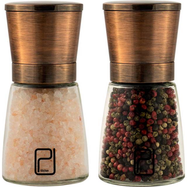 Premium Copper Salt and Pepper Mill Set - Stainless Steel Grinder Set with Stand, Magnetic Lids, Ceramic Spice Grinders with Adjustable Coarsenes