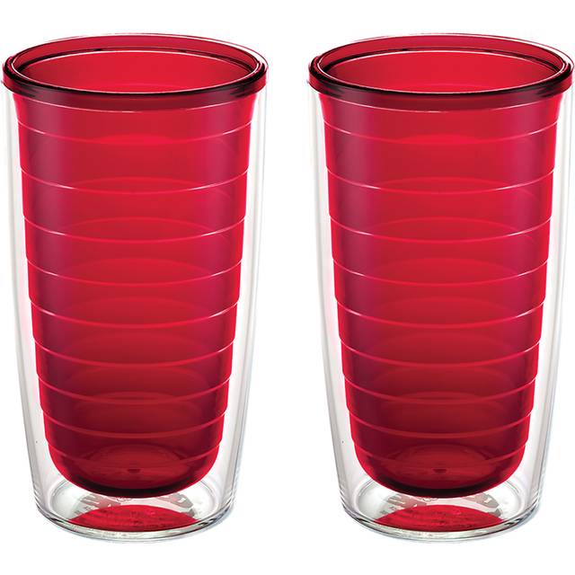 Tervis Clear & Colorful Tabletop Made in USA Double Walled Insulated Tumbler Travel Cup Keeps Drinks Cold & Hot  16oz - 2pk  Red