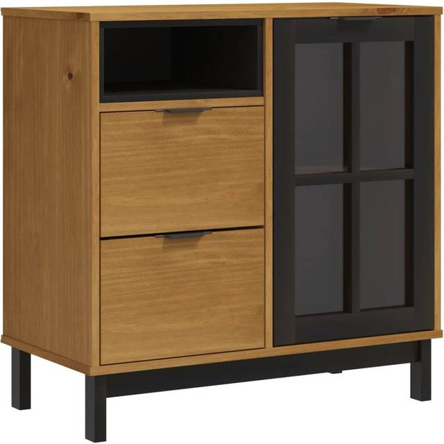 vidaXL Sideboard with Glass Door FLAM 80x40x80 cm Solid Wood Pine - Brown